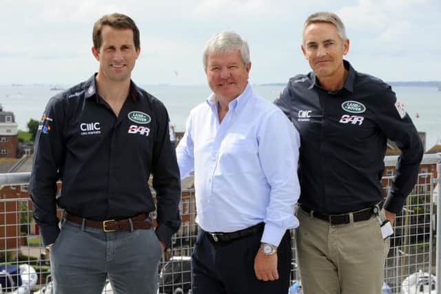 From left, Sir Ben Ainslie, Land Rover BAR Team Principle, Sir Keith Mills, LVACWS Director and Land Rover BAR Board Member with Martin Whitmarsh, Land Rover BAR CEOPicture by:  Malcolm Wells (160627-0035)