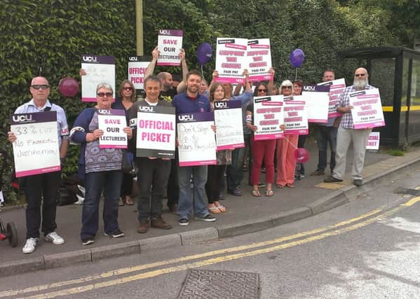 Staff from South Downs College on the picket line at the gates of the college in Waterlooville

Picture: Jeff Travis