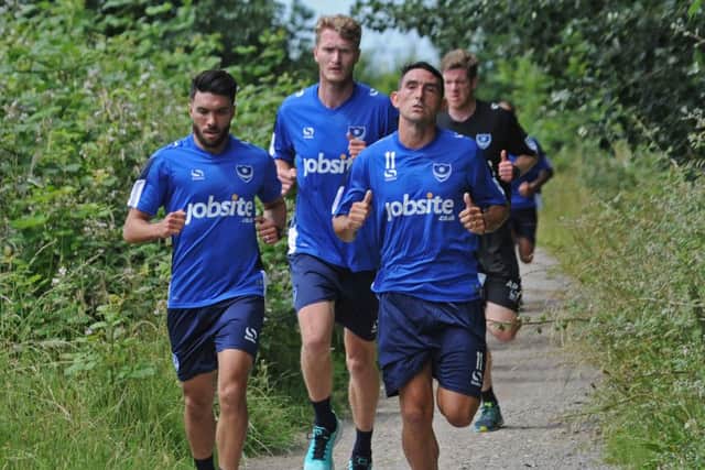 From left: Danny Rose, Michael Smith and Gary Roberts are put through their paces as Pompey reported back for pre-season training today Picture: Ian Hargreaves