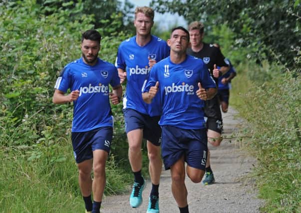From left: Danny Rose, Michael Smith and Gary Roberts are put through their paces as Pompey reported back for pre-season training today Picture: Ian Hargreaves