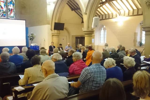 The audience at last night's Community Action Team meeting at Holy Rood Church in Stubbington about the IFA2 interconnector