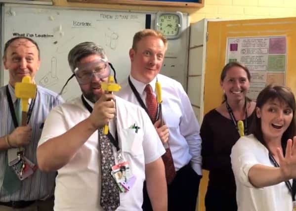 Teachers at Brune Park School, in Gosport, mimed to a Justin Timberlake song for  a video for their Year 11 students