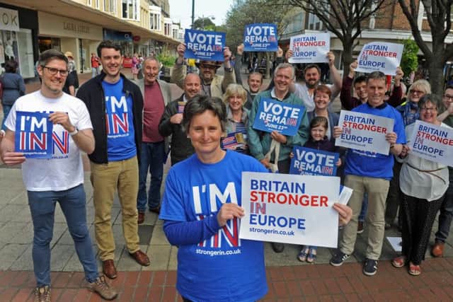 Portsmouth South Tory MP Flick Drummond pictured with Labour and Lib Dem supporters in Palmerston Road, Southsea during the Remain camps campaign