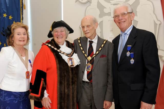 From left, deputy mayor of Havant Elaine Shimbart, new mayor Faith Ponsonby her consort Michael Ponsonby and deputy mayor's consort Gerald Shimbart
Picture: Sarah Standing (160672-7868)