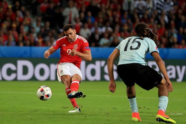 Hal Robson-Kanu scores for Wales against Belgium