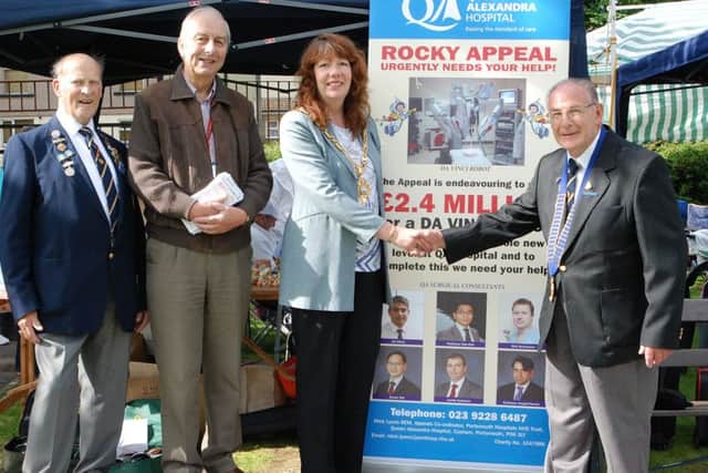 From left,the
vice-president of Forton Bowling Club Len Lofting, QA appeals co-ordinator Mick Lyons, Gosport mayor Lynn Hook and Bill Gribble, the president of Forton Bowling Club
