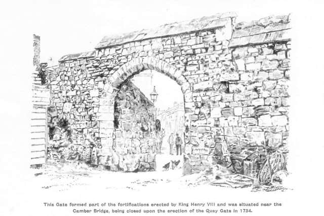 This gate formed part of the fortifications of Portsmouth built by Henry VIII and was situated near Camber Bridge. It was closed when Quay Gate was built in 1734.