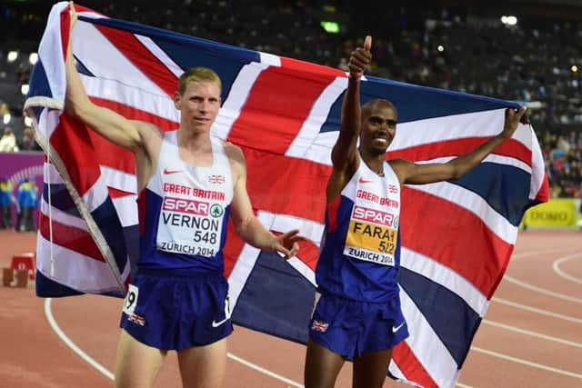 Andy Vernon, left, picked up two medals in the European Championships in Zurich, alongside Mo Farah