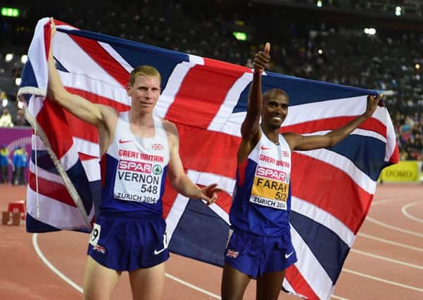Andy Vernon, left, picked up two medals in the European Championships in Zurich, alongside Mo Farah