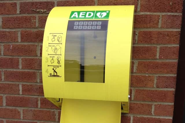 A defibrillator in its case