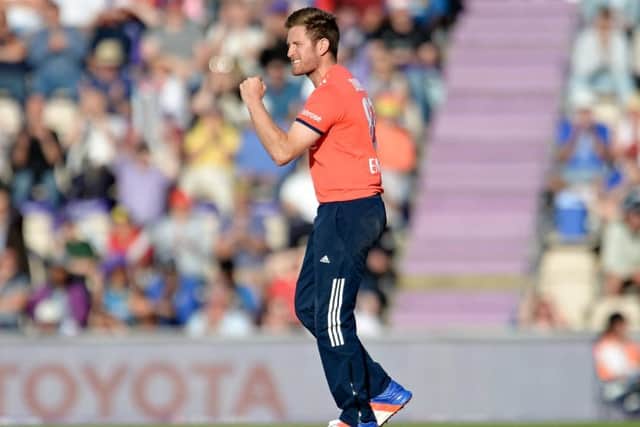 Liam Dawson celebrates a wicket. Picture: Dave Vokes/LMI Photography