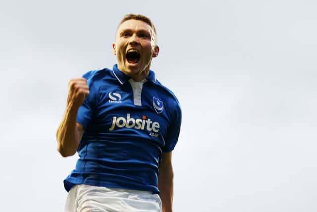 Caolan Lavery celebrates scoring against Hartlepool in December. Picture: Joe Pepler