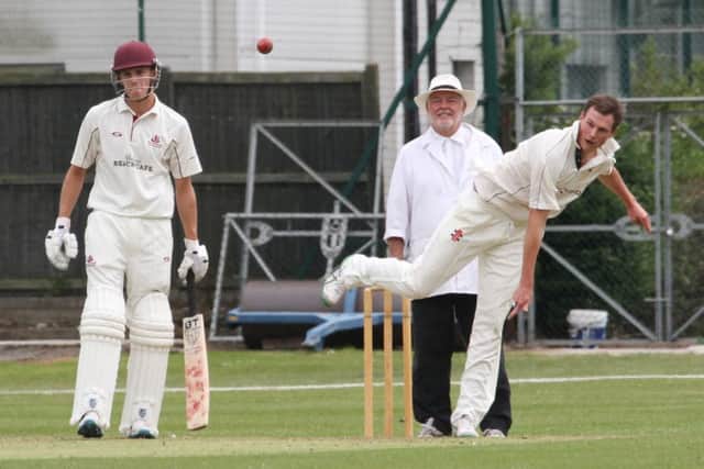 United Services captain Matt Easton bowling. Picture: Habibur Rahman (160902_8128)