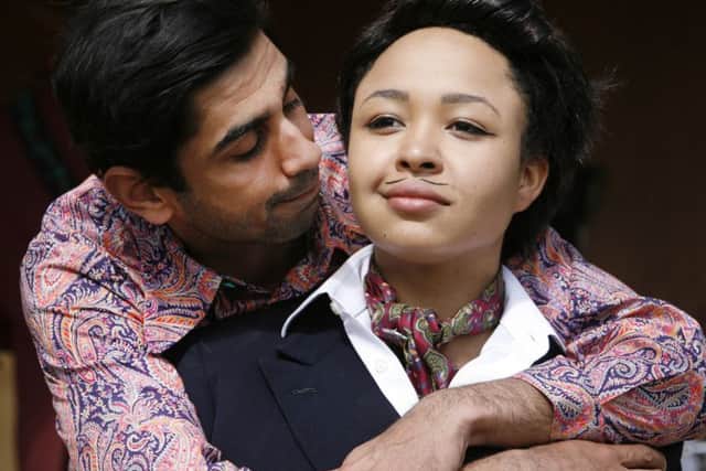 Dharmesh Patel as Proteus with Amber James as Thurio in The Two Gentlemen of Verona. Picture by Gary Calton