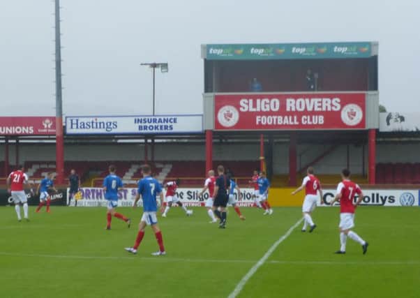 Sligo Rovers and Pompey in action at The Showgrounds Picture: Neil Allen