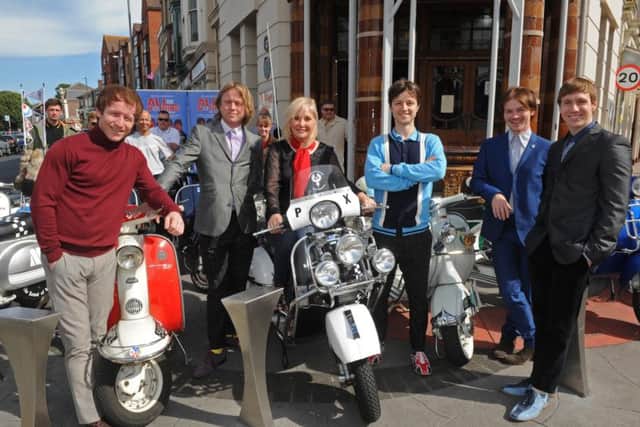 Producer Carol Harrison with members of the cast of the Mod musical, All Or Nothing which is at The Kings Theatre, Southsea. Chris Simmonds, Drew-Levi Huntsman, Tim Edwards, Josh Bowen and Josh Maddison Picture Ian Hargreaves (160971-3)