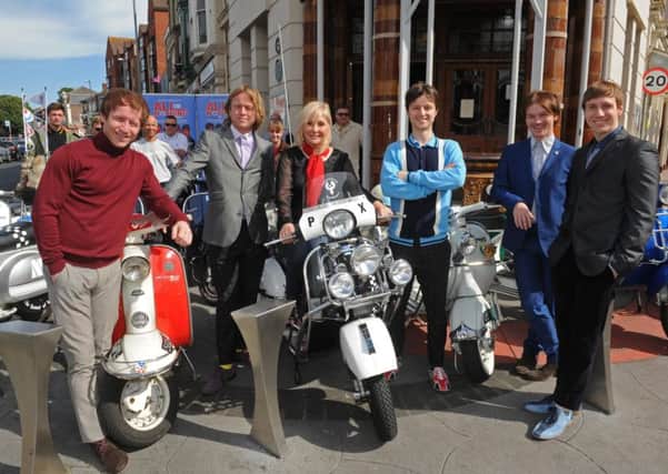 Producer Carol Harrison with members of the cast of the Mod musical, All Or Nothing which is at The Kings Theatre, Southsea. Chris Simmonds, Drew-Levi Huntsman, Tim Edwards, Josh Bowen and Josh Maddison 
Picture Ian Hargreaves (160971-3)