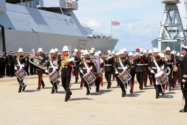The Band of Her Majesty's Royal Marines Collingwood at the HMS Dragon rededication ceremony Picture: Sarah Standing (160941-3402)