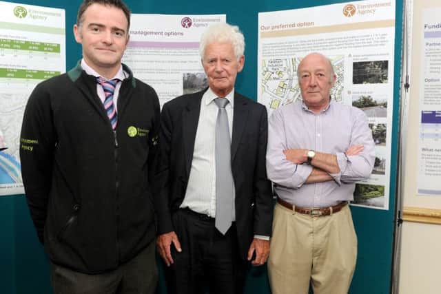 From left, Environment Agency flood and coastal risk team leader Wesley Jones, county councillor Peter Latham and Wallington flood co-ordinator David Walton Picture: Sarah Standing (160940-6337)