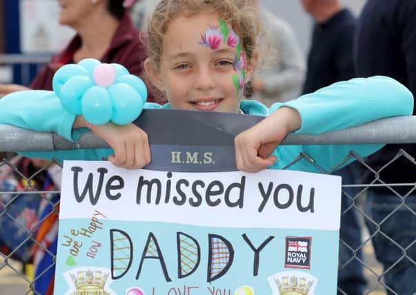 Emily Anderson welcomes home her father

Portsmouth-based warship HMS Defender returned home
