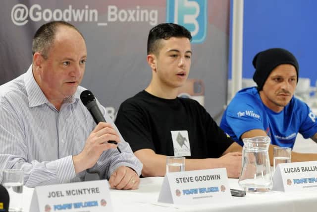 Lucas Ballingall, centre, with promotor Steve Goodwin, left, and Dave Birmingham Picture: Sarah Standing