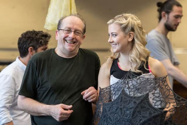 Ian Bartholomew as Chitterlow and Bethany Huckle as Flo in rehearsals for Chichester Festival Theatre's Half A Sixpence. Picture by Manuel Harlan.