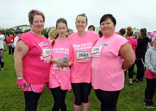 RACE FOR LIFE 2016                                                   MRW   10/7/2016 

The 5K Race for Life on Southsea Common on Sunday morning 

Looked after by new friends ! - (centre) Mollie Downie (11) and her mum Claire Downie (38) from Paulsgrove
Father and husband Paul Downie died at the age of 51 after just 5 weeks from being diagnosed with cancer in his stomach, liver and lungs
New friends (left) Nina Churchill (42) and (right) Jo Thompson (37)

Picture by:  Malcolm Wells (160710-5532)
Professional Photographer 
Mobile: 07802 217 569
E: malcolmrichardwells@gmail.com PPP-161007-165501006