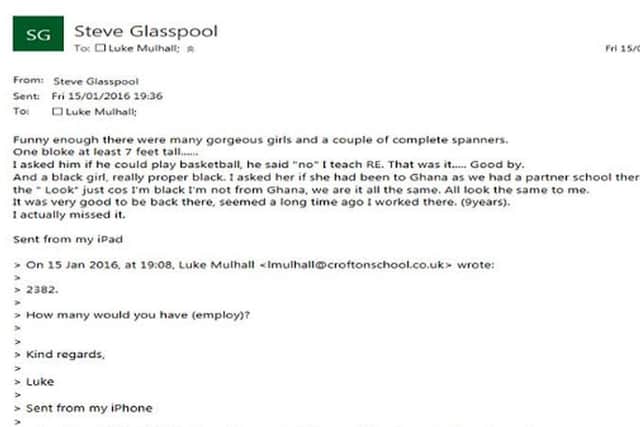 Part of the offensive email sent from the account of Steve Glasspool