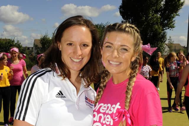 (Left) Heather Fell with PE teacher Emma James