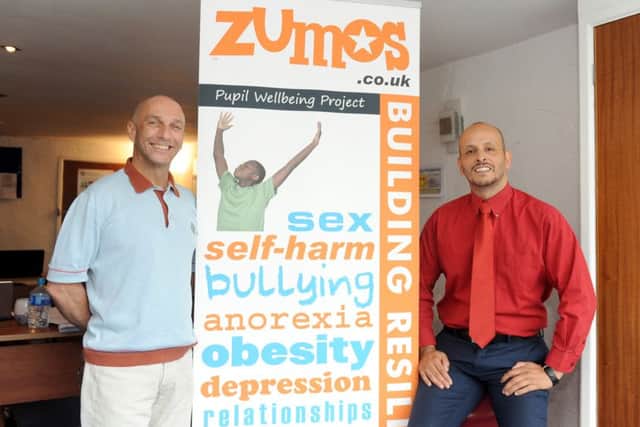 23/6/2016 (KB)  Insight 4 Life in Southsea, is a charity that helps children who are suffering online abuse and are rolling out their programme to primary school pupils in Portsmouth.  Pictured is:  (l-r) Roy McGunignall, director, and Gary Siva, chief executive, for Insight 4 Life.   Picture: Sarah Standing (160918-4749) PPP-160630-172110001