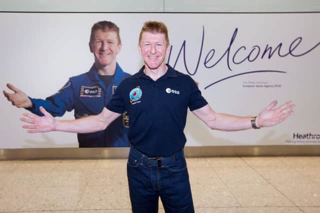 British astronaut Tim Peake arrived back at Heathrow Airport from Houston following his six-month trip to the International Space Station. Credit: Press Association.