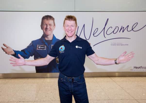 British astronaut Tim Peake arrived back at Heathrow Airport from Houston following his six-month trip to the International Space Station. Credit: Press Association.