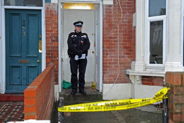 Police at the scene of the murder in Waverley Road, Southsea