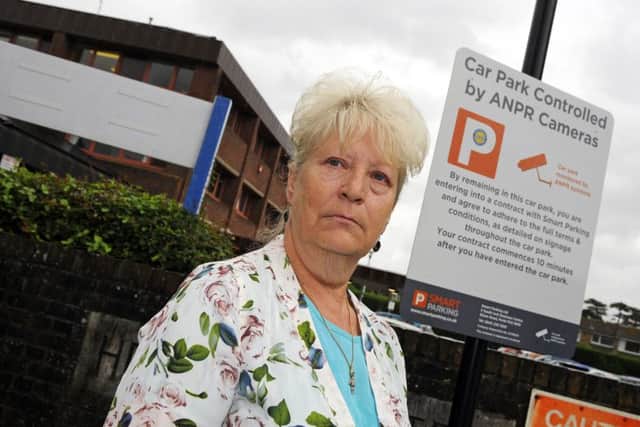 Parking nightmare ! - for Jacqueline Gale-Cranna (61) from Langstone who was fined for putting an incorrect registration for her car into the parking machine at Havant Health Centre in Civic Centre Road Havant Picture by:  Malcolm Wells (160712-6085)
