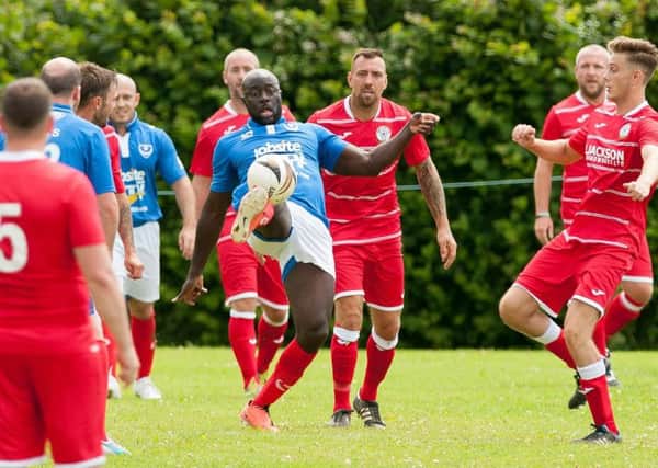 Former Pompey striker Patrick Agyemang in action during the memorial day for Jon Hankey Picture Credit: Keith Woodland