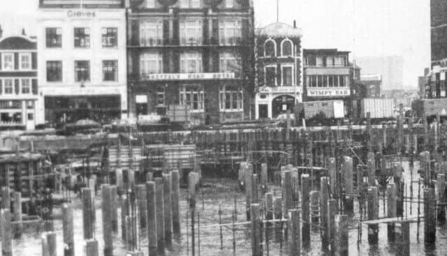 Some of the 450 concrete piles driven into the harbour for The Hard Interchange