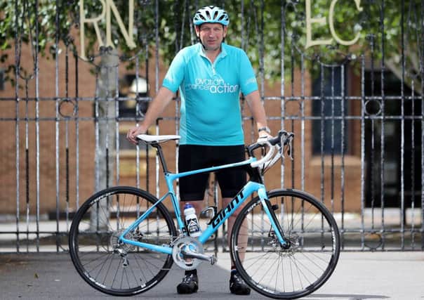 Chief Petty Officer Paul Whitaker of HMS Sultan who is taking part in the Prudential Ride London Surrey 100 in aid of Ovarian Cancer Action