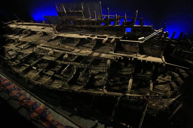 The remains of Henry VIII's favourite ship the Mary rose are unveiled during a press preview exactly 471 years since its sinking and following 34 years of conservation at the Portsmouth Historic Dockyard, HM Naval Base, Portsmouth. PRESS ASSOCIATION Photo. Picture date: Tuesday July 19, 2016. See PA story  HERITAGE MaryRose. Photo credit should read: Jonathan Brady/PA Wire HERITAGE_MaryRose_123261.JPG