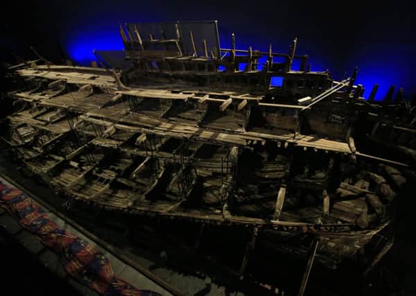 The remains of Henry VIII's favourite ship the Mary rose are unveiled during a press preview exactly 471 years since its sinking and following 34 years of conservation at the Portsmouth Historic Dockyard, HM Naval Base, Portsmouth. PRESS ASSOCIATION Photo. Picture date: Tuesday July 19, 2016. See PA story  HERITAGE MaryRose. Photo credit should read: Jonathan Brady/PA Wire HERITAGE_MaryRose_123261.JPG
