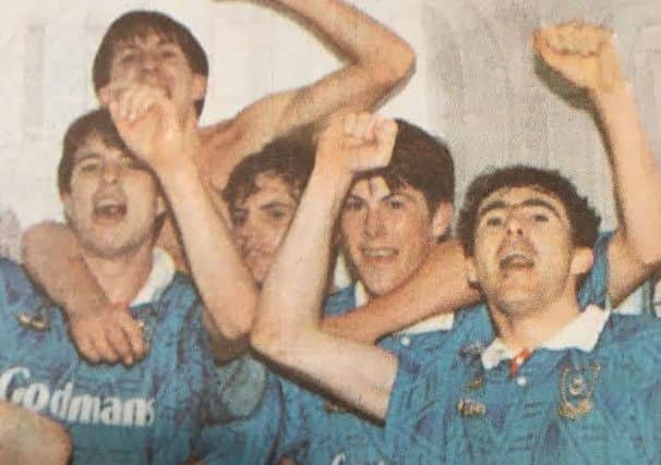 Alan McLoughlin, right, and his Pompey team-mates celebrate defeating Nottingham Forest in the 1992 FA Cup