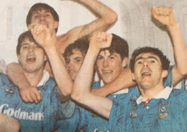 Alan McLoughlin, right, and his Pompey team-mates celebrate defeating Nottingham Forest in the 1992 FA Cup