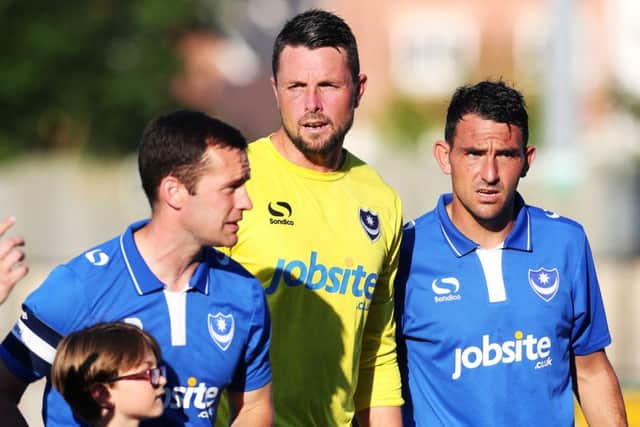 Keeper Chris Konopka with Michael Doyle and Gary Roberts. Picture: Joe Pepler