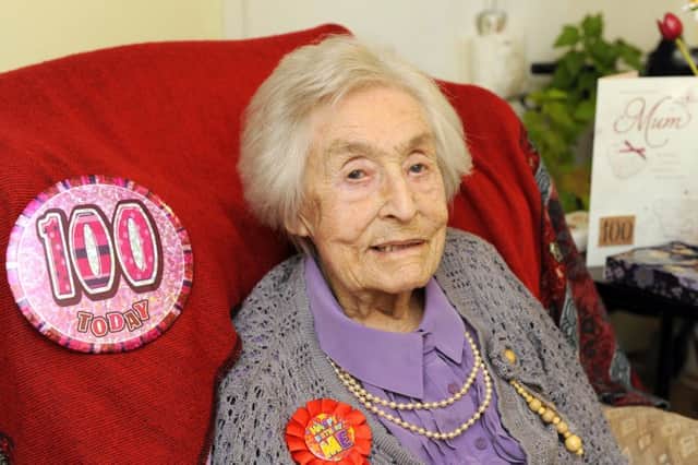 Elva Stokes celebrated her 100th birthday with two tea parties. Here she is pictured at The Lodge care home, Bedhampton.