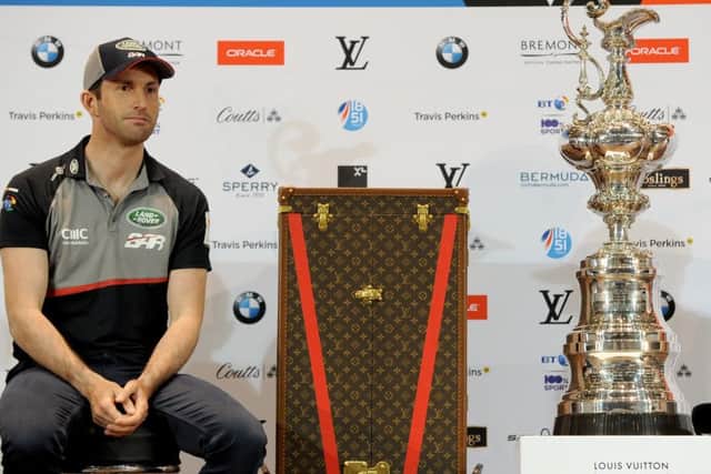 21/7/2016 (NEWS) Land Rover BAR held a briefing and then a Press Conference was held for the America's Cup World Series in Portsmouth at the Pyramids Centre in Southsea. Pictured is: Sir Ben Ainslie during the press conference.Picture: Sarah Standing (161041-3738) PPP-160721-173601001