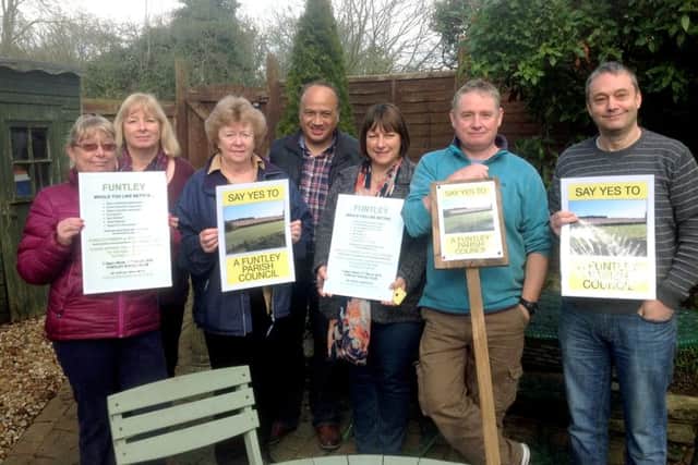 Funtley residents pictured in 2014, when they were hoping to set up the parish council. From left, Elaine Tower, Ro Petrazzini, Helen Hallett, Ed Morell, Ruth Saunders, Adrian Saunders and Jason Mudge