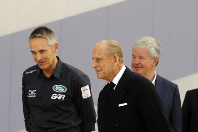 HRH Prince Philip, The Duke of Edinburgh at the BAR headquarters accompanied by Martin Whitmarsh Picture: Malcolm Wells (160722-7882)