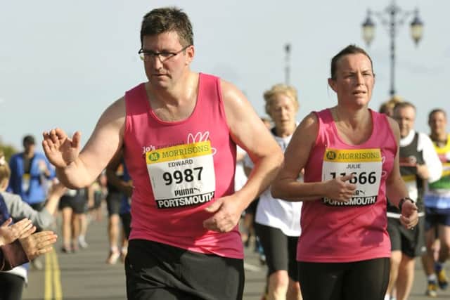 Ted Tugwell and Julie Hibbert in the Great South Run last year in Angela Tugwell's memory