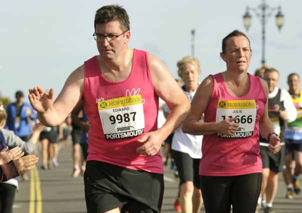 Ted Tugwell and Julie Hibbert in the Great South Run last year in Angela Tugwell's memory