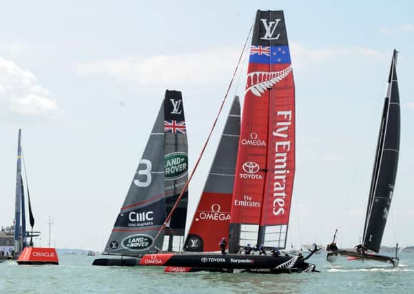 22/7/2016 (NEWS)

Practice racing took place on Friday Day 1 of the America's Cup World Cup Series in Portsmouth. 

Picture: Sarah Standing (161043-7892) PPP-160722-175903001