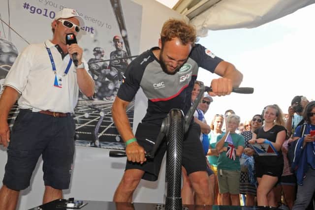 Will Allaway from Land Rover BAR on the grinder  Picture: Ian Hargreaves (160985-26)